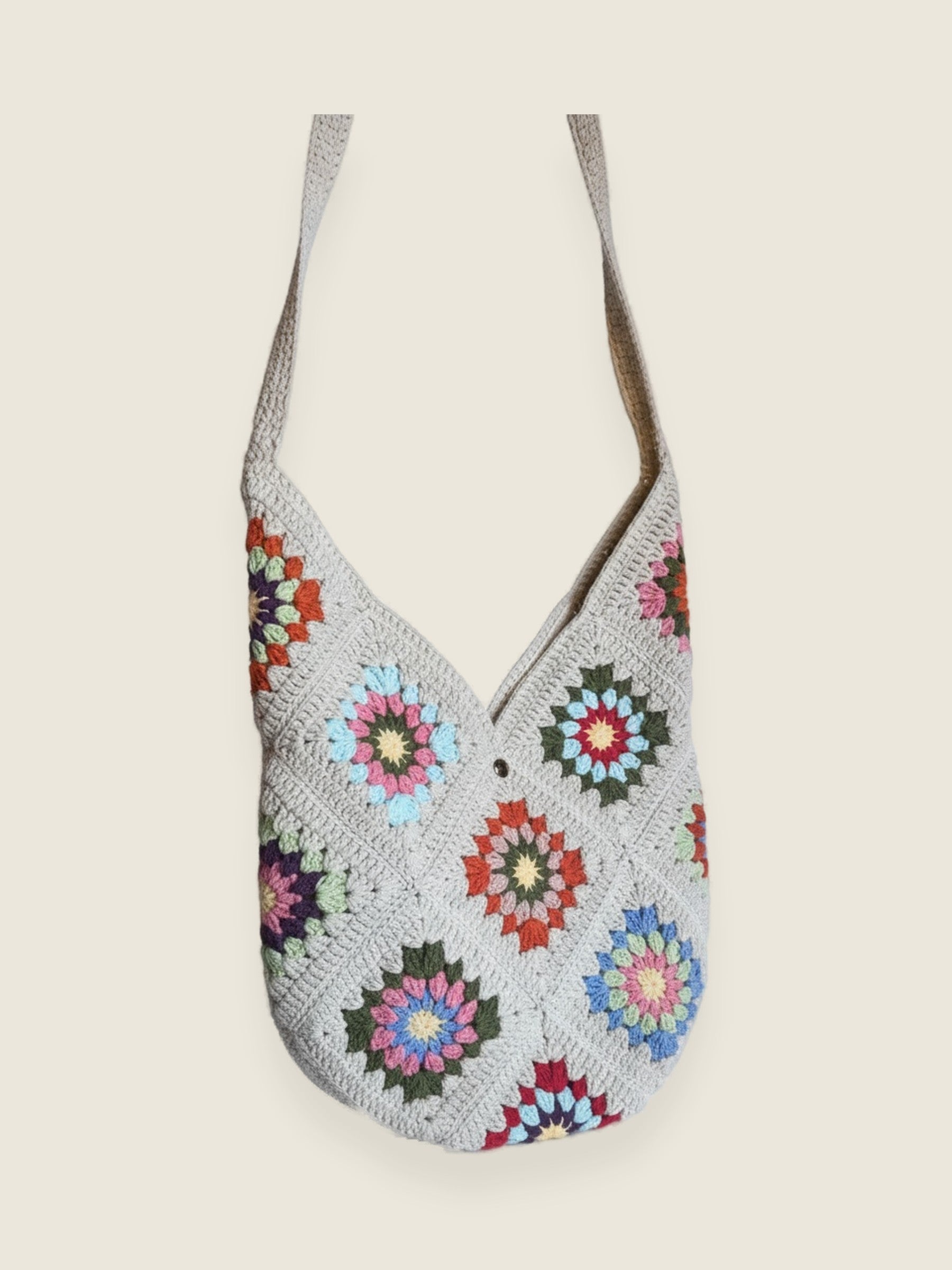 Handmade crossbag — handmade organic cotton crochet bag by Ana Chic, styled view