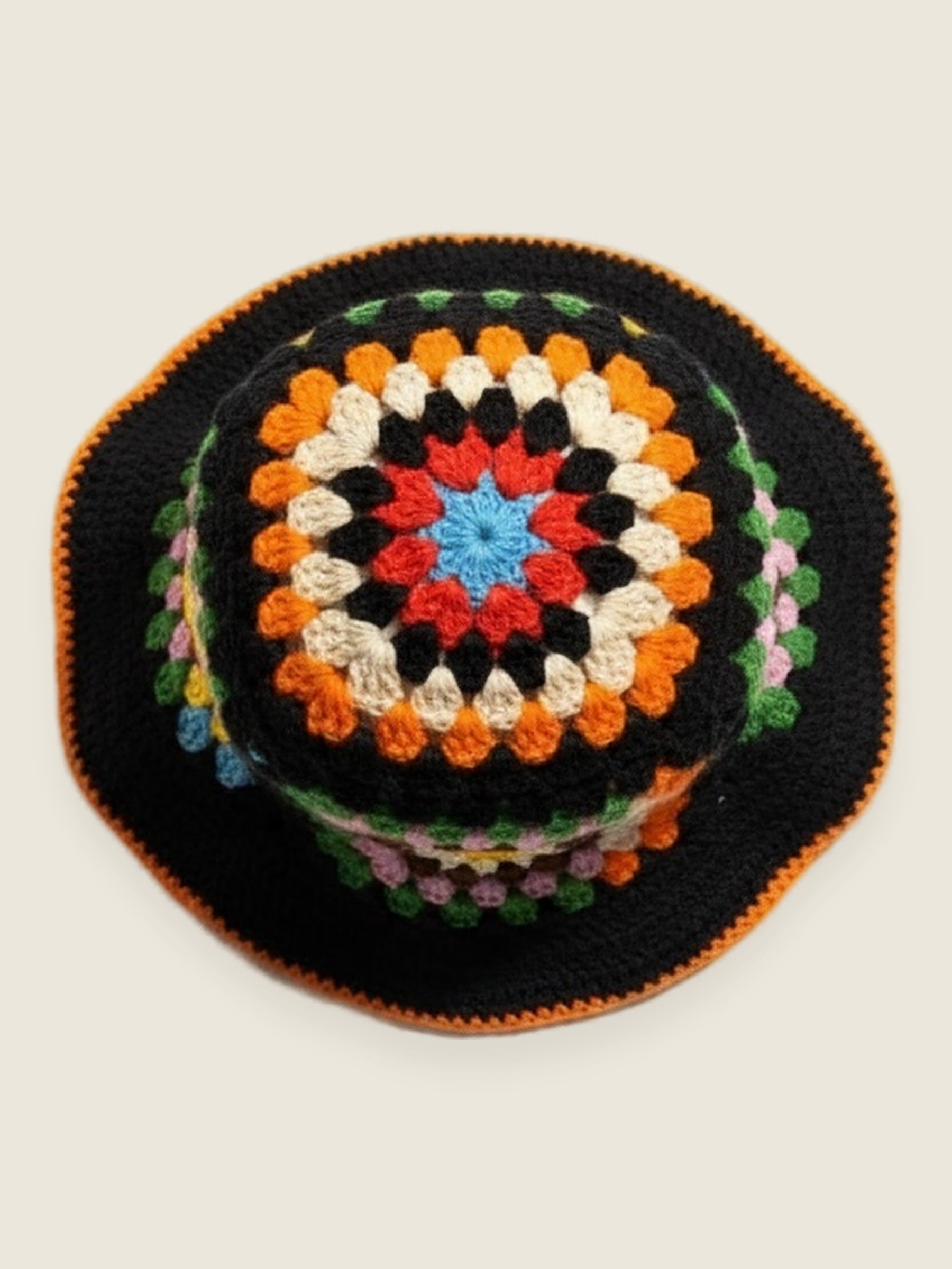 Multicolor Bucket Hat — handmade organic cotton crochet hat by Ana Chic, styled view