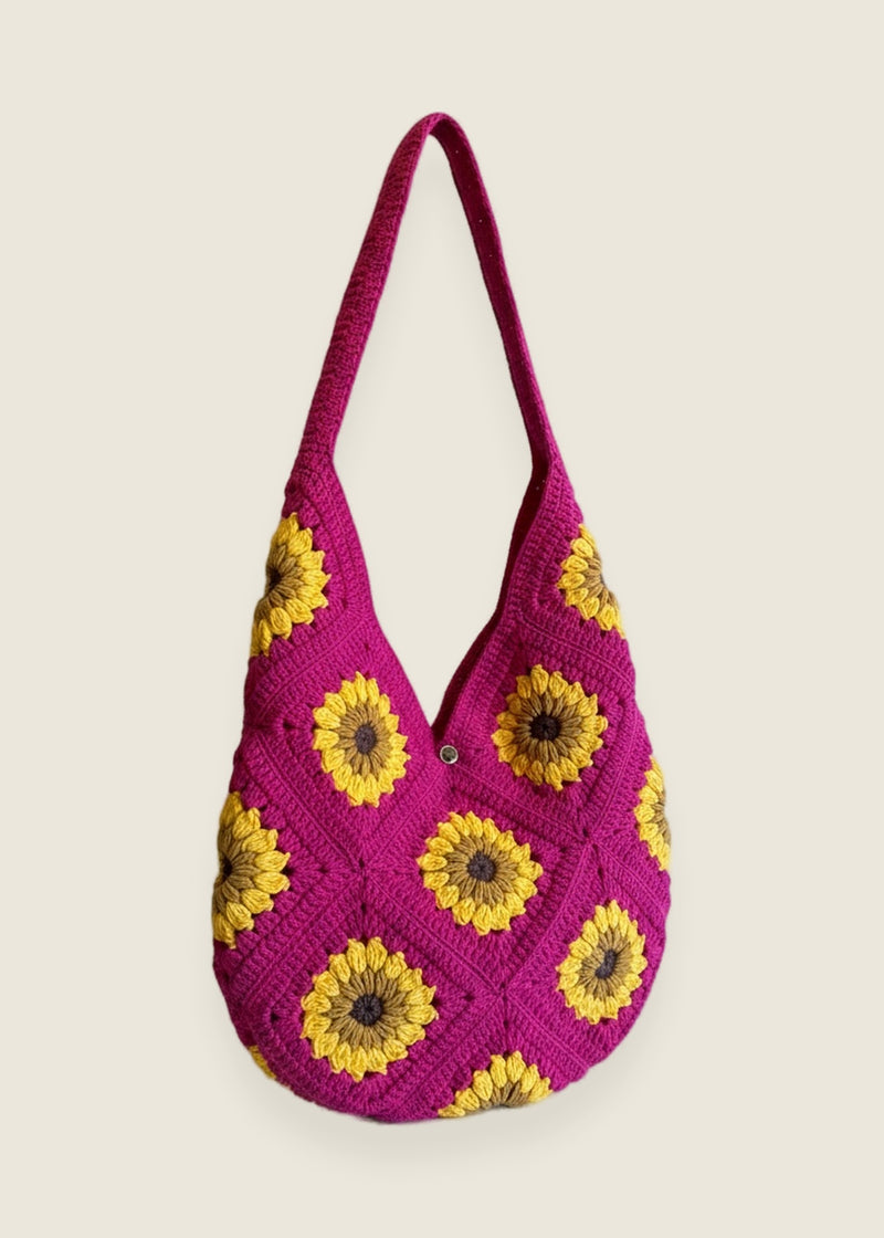 Pink Sunflower Bag — handmade organic cotton crochet bag by Ana Chic