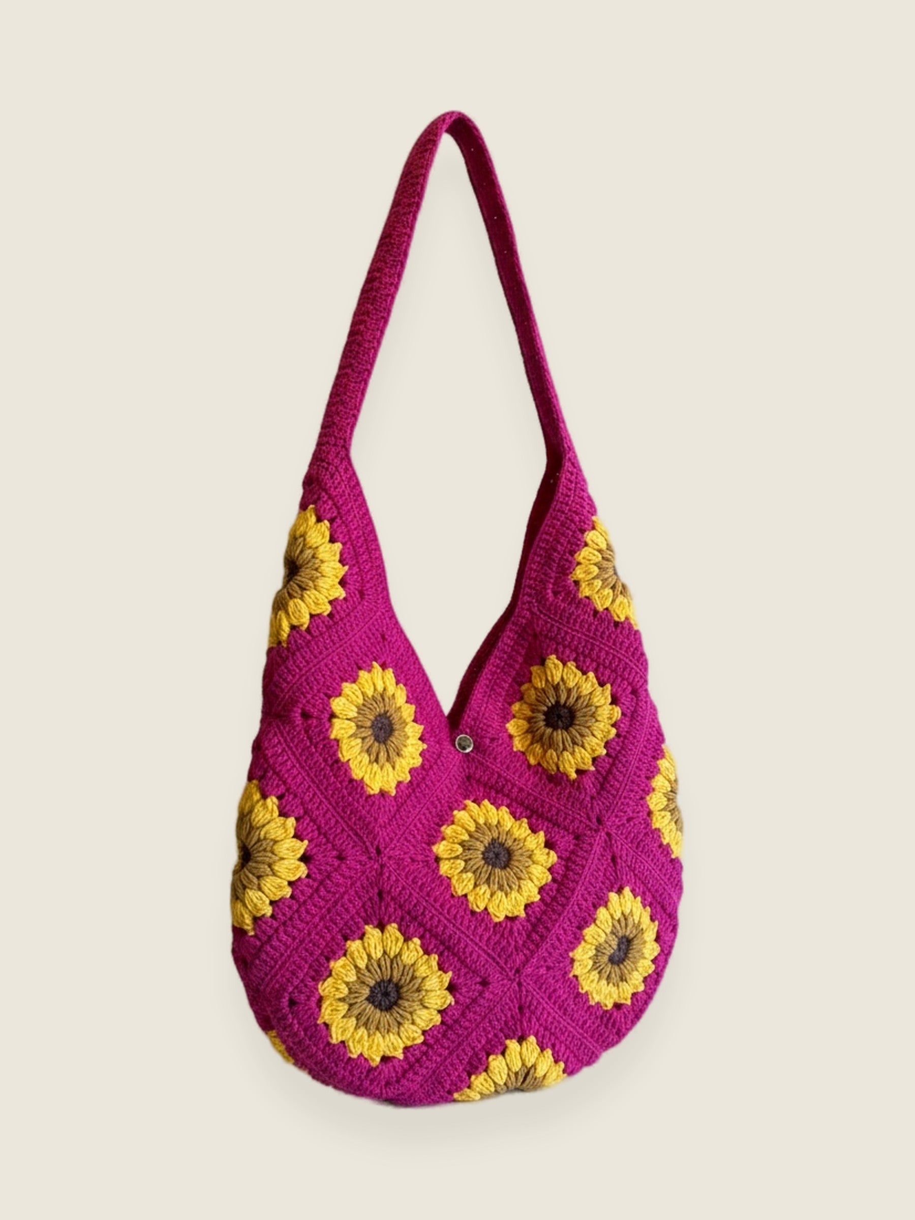 Pink Sunflower Bag — handmade organic cotton crochet bag by Ana Chic