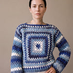 Sky Chunky Wool Jumper worn by a model, showing the wide sleeves and relaxed fit — handmade by Ana Chic