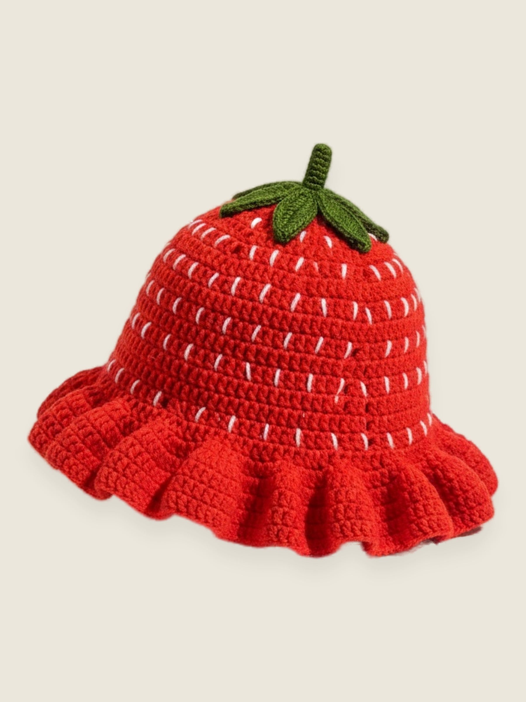 Strawberry Hat — handmade organic cotton crochet hat by Ana Chic, styled view