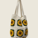 Sunflower bag — handmade organic cotton crochet bag by Ana Chic, styled view