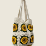 Sunflower bag — handmade organic cotton crochet bag by Ana Chic, styled view