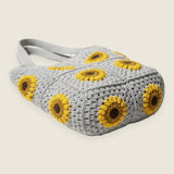 Sunflower bag — handmade organic cotton crochet bag by Ana Chic, styled view