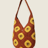Sunflower bag — handmade organic cotton crochet bag by Ana Chic, styled view