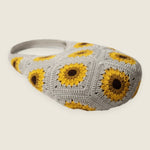 Sunflower bag — handmade organic cotton crochet bag by Ana Chic, styled view