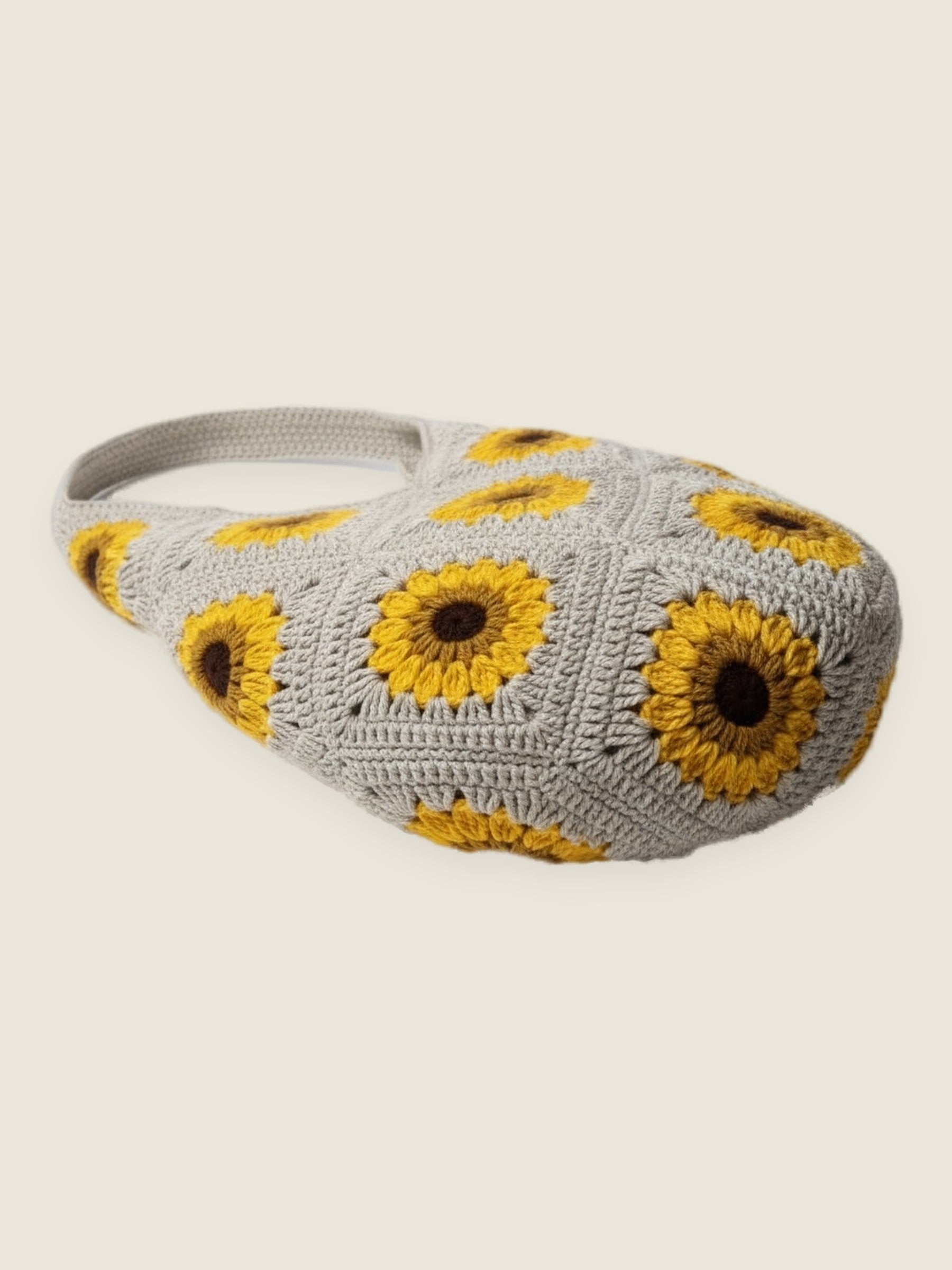 Sunflower bag — handmade organic cotton crochet bag by Ana Chic, styled view