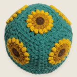 Sunflower Beanie — handmade organic cotton crochet beanie by Ana Chic, styled view