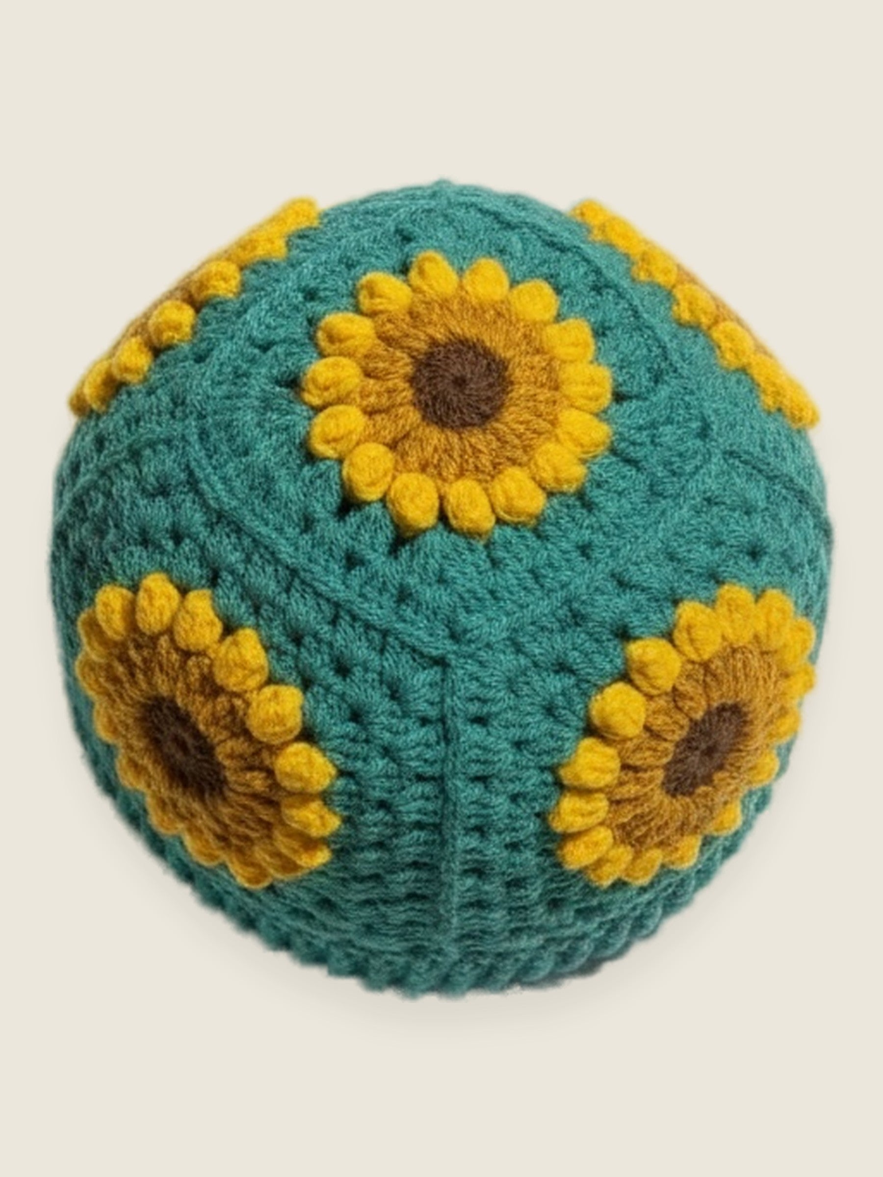 Sunflower Beanie — handmade organic cotton crochet beanie by Ana Chic, styled view