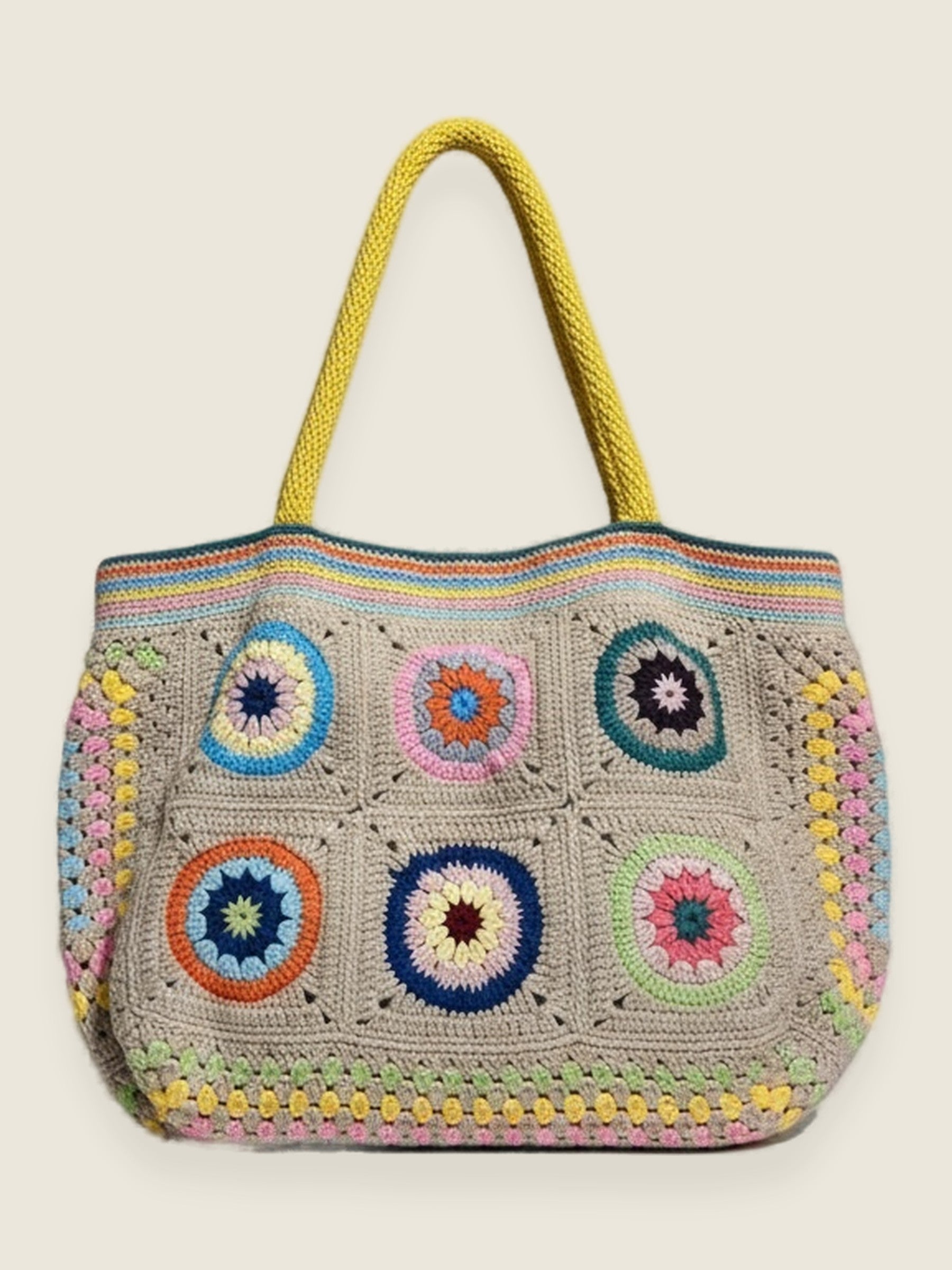 Circle Tote Bag — handmade organic cotton crochet bag by Ana Chic, styled view