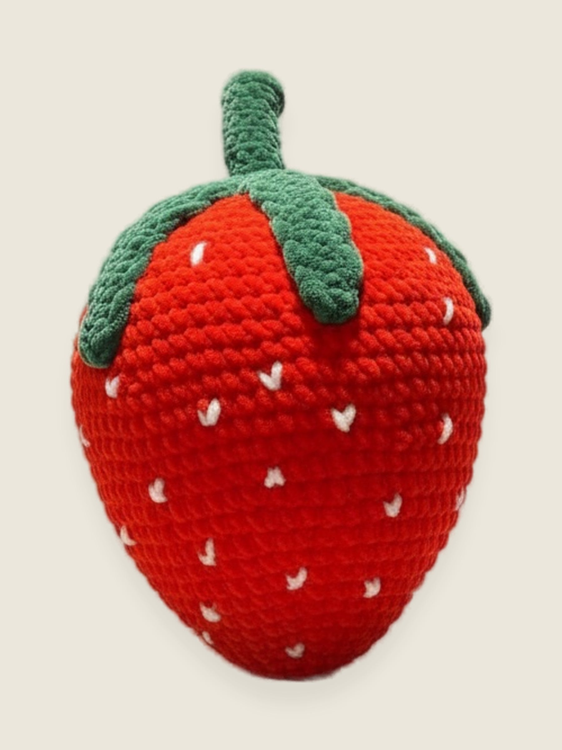 Velvet Strawberry Pillow — handmade velvet crochet amigurumi by Ana Chic